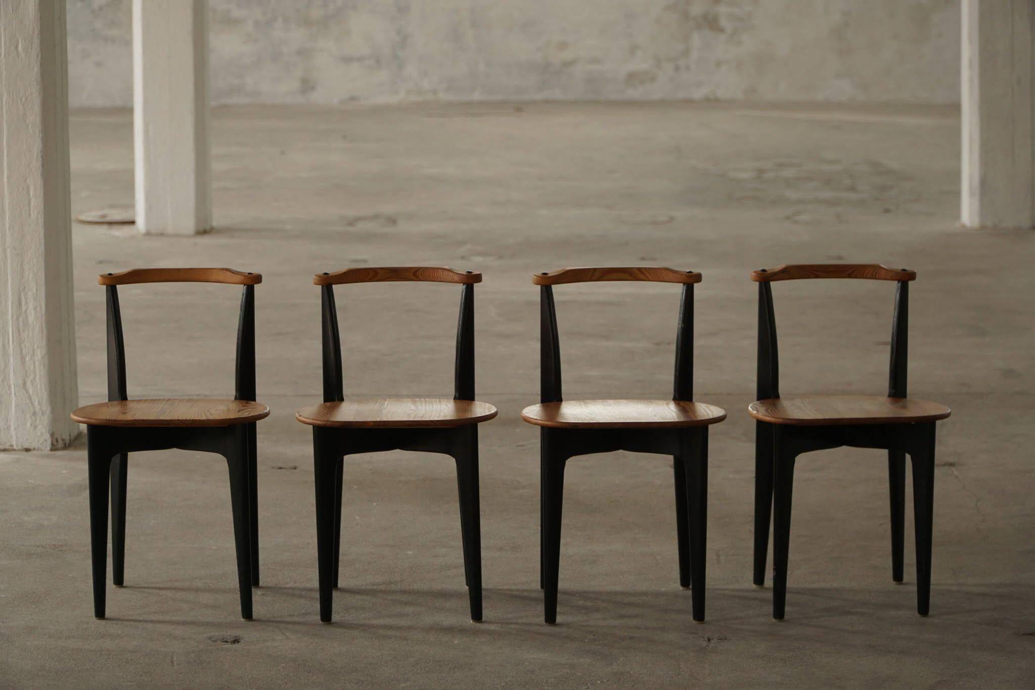 Set of 4 'Thema' chairs in pine by Yngve Ekström, Swedese, Modern Swedish, 1954