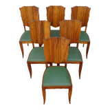 Art Deco period solid walnut chairs, set of 6