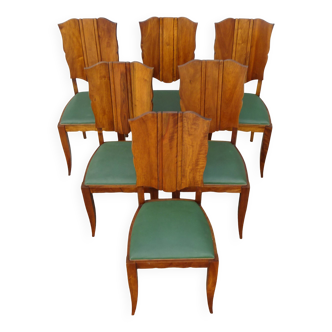 Chaises en noyer massif époque Art Déco, les 6