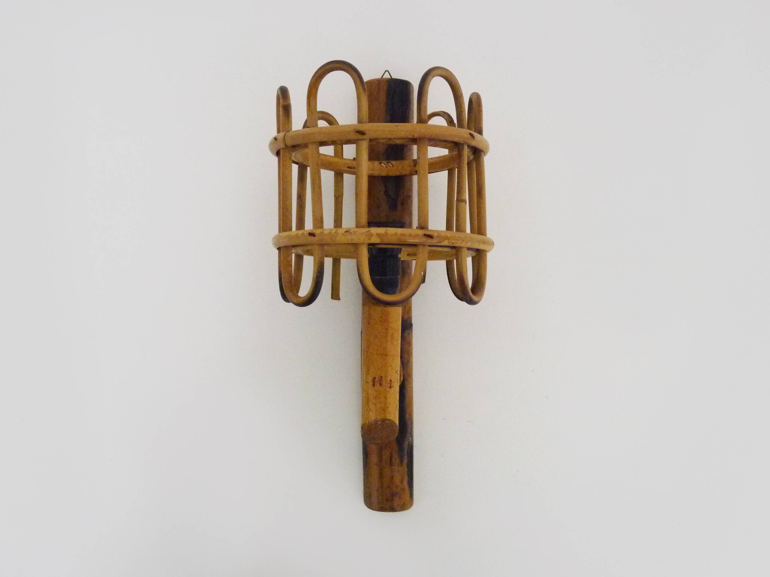 Rattan bamboo lantern wall light. 1950s-1960s