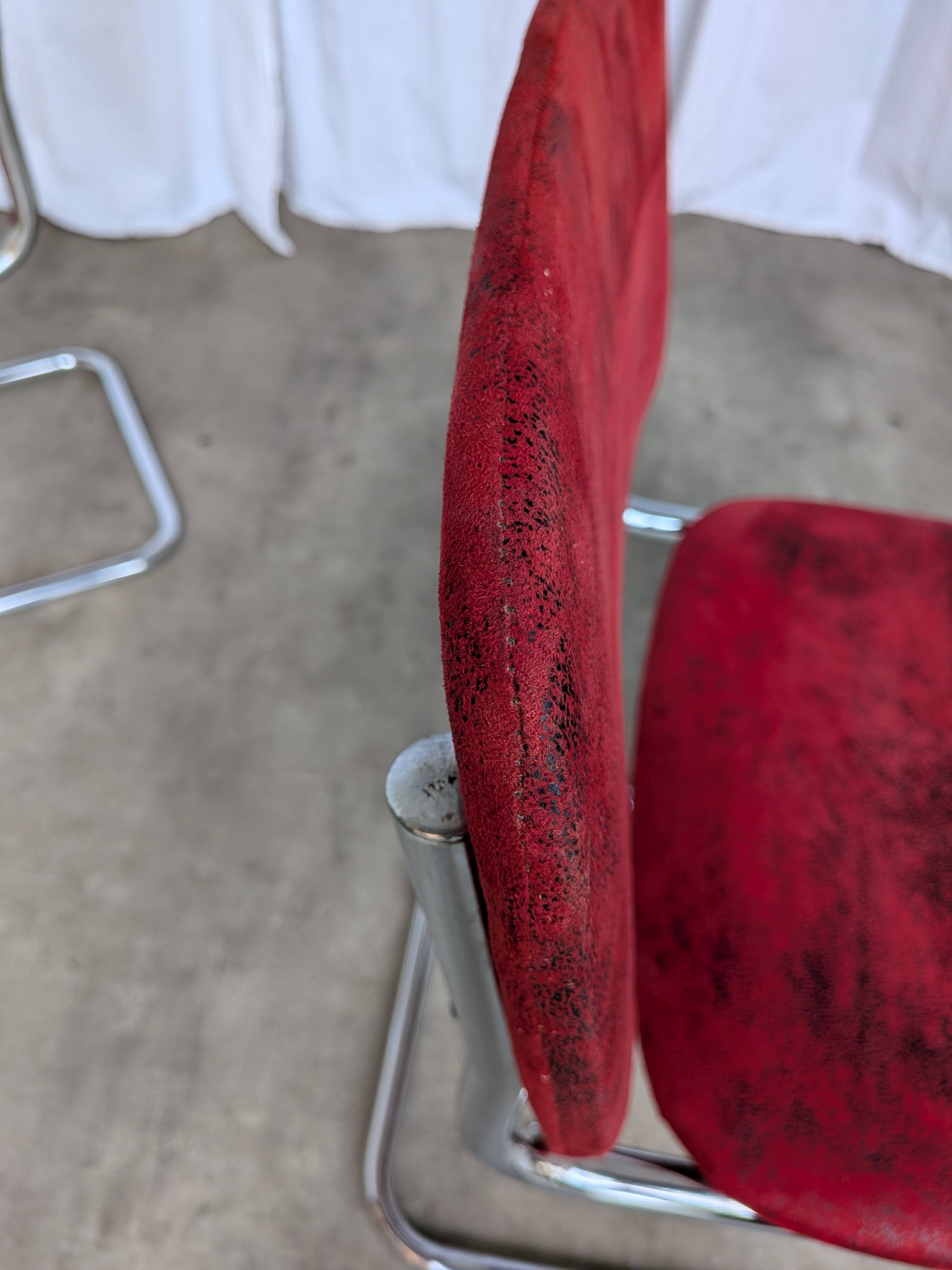 Cesca Style Dining Chair: Red Fabric, Tubular Frame, 1970s ( 2 in stock)