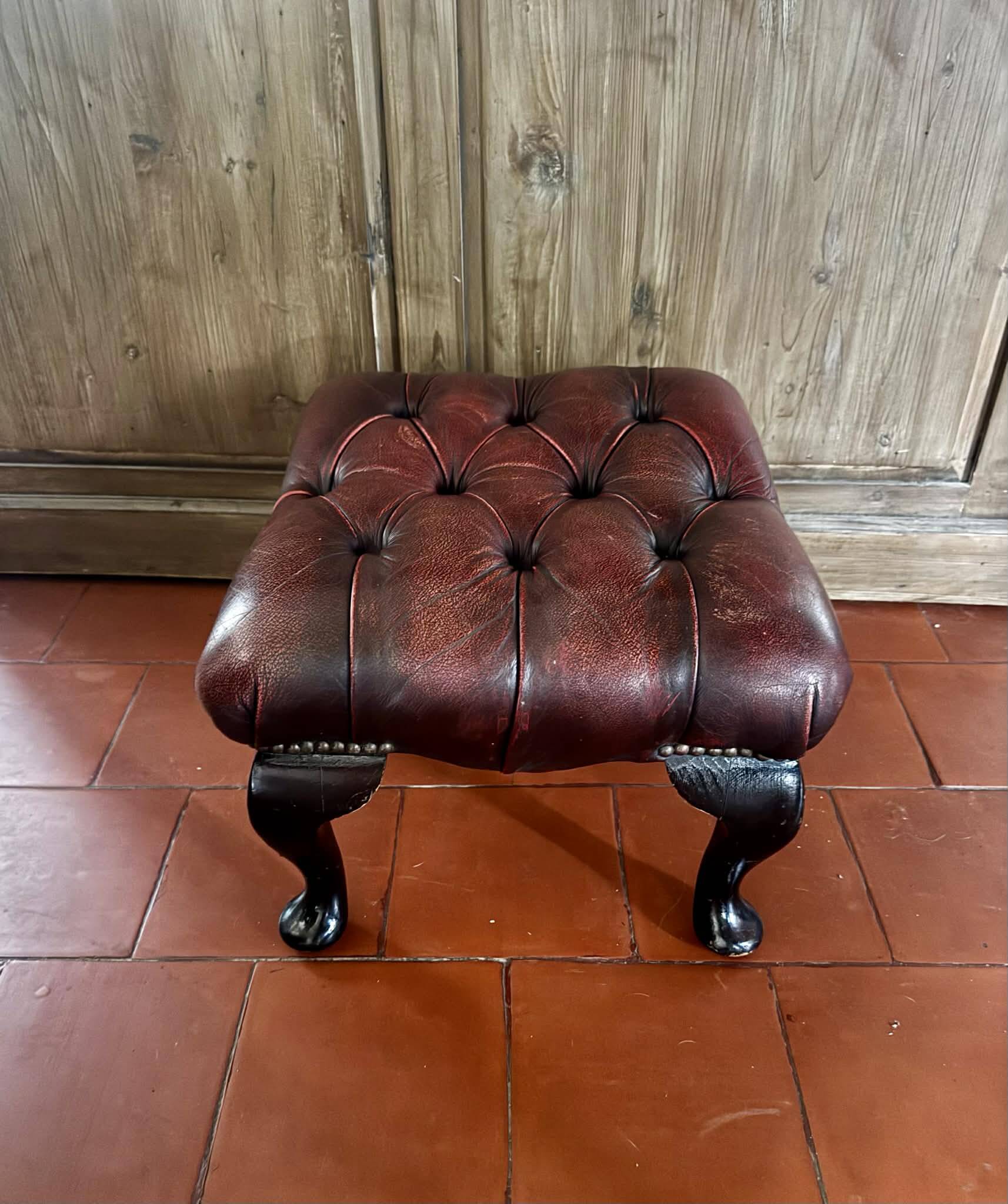 Vintage 1970s Chesterfield red leather footrest