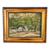 Vintage signed cottage landscape oil painting