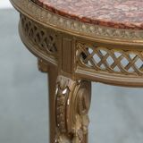 Antique French side table with a gold-coloured wooden frame and marble top