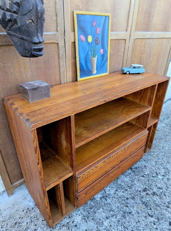 Meuble console TV Hifi Pin Massif Vintage 60 70 80 Chalet