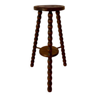 Sellette tripode en bois tourné, années 50