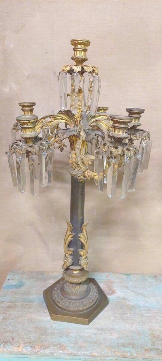 Pair of Important Large Candle Holders with Six Lights in Bronze h.73 cm