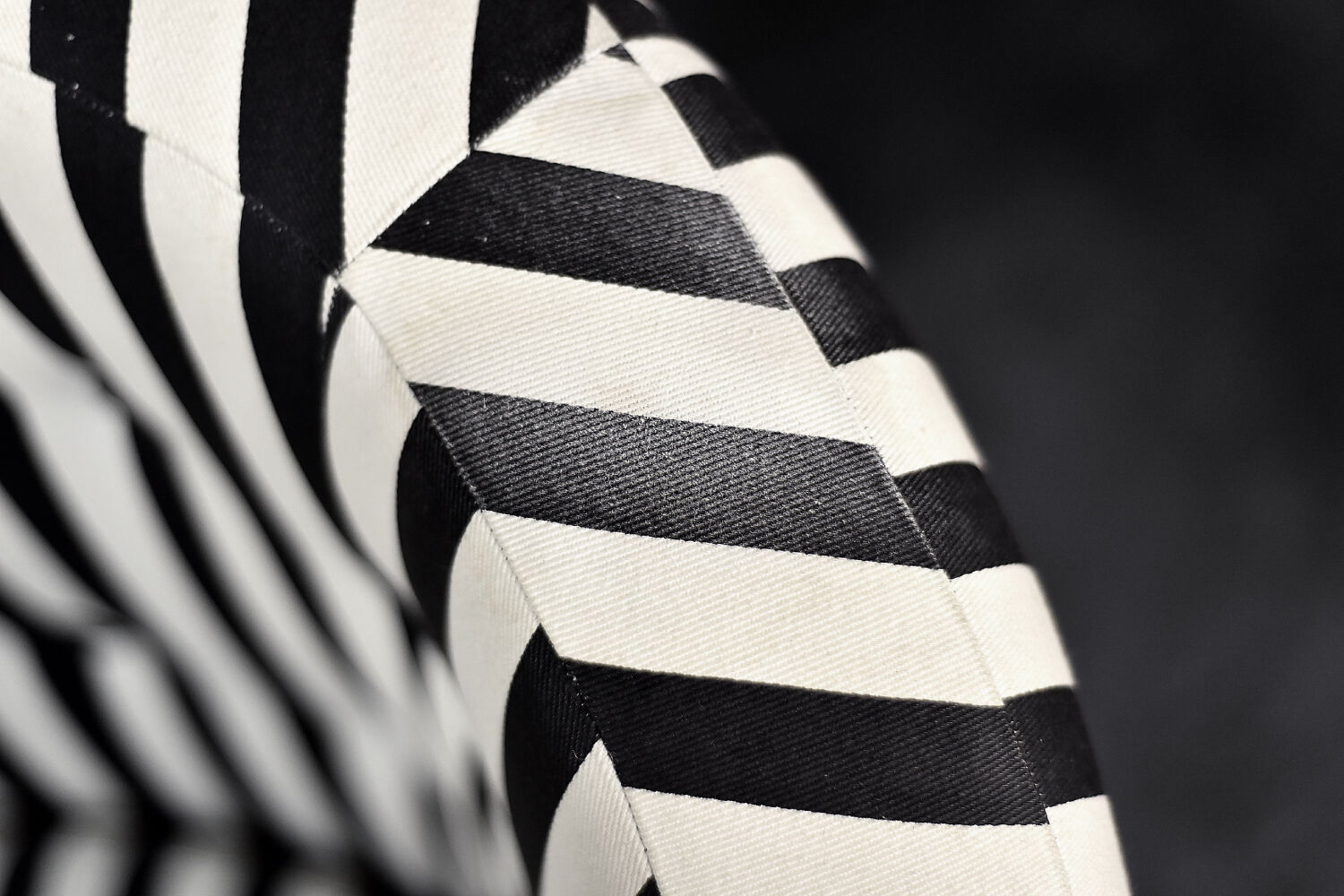 Mid-century modern Scandinavian rounded armchairs with black and white stripes, 1960s.