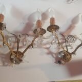 Paire d'applique doré avec pampilles en verre vintage