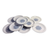 Lot de 10 assiettes plates anciennes Lunéville – décor floral bleu