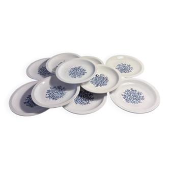 Set of 10 antique Lunéville flat plates – blue floral decoration