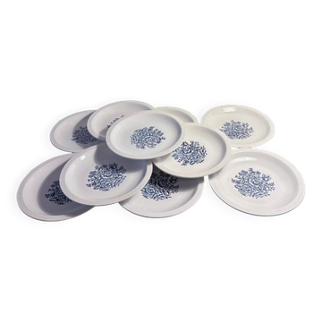 Set of 10 antique Lunéville flat plates – blue floral decoration