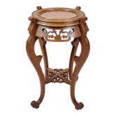 Sellette porte-plante Néo-Renaissance en bois sculpté et marbre rose