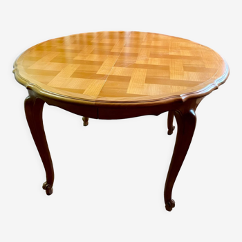 Table ronde en bois extensible avec plateau en verre