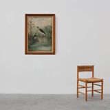 Large decorative painting of birds in water, France 1960s