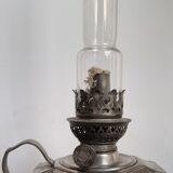 Old crystal and pewter oil lamp.