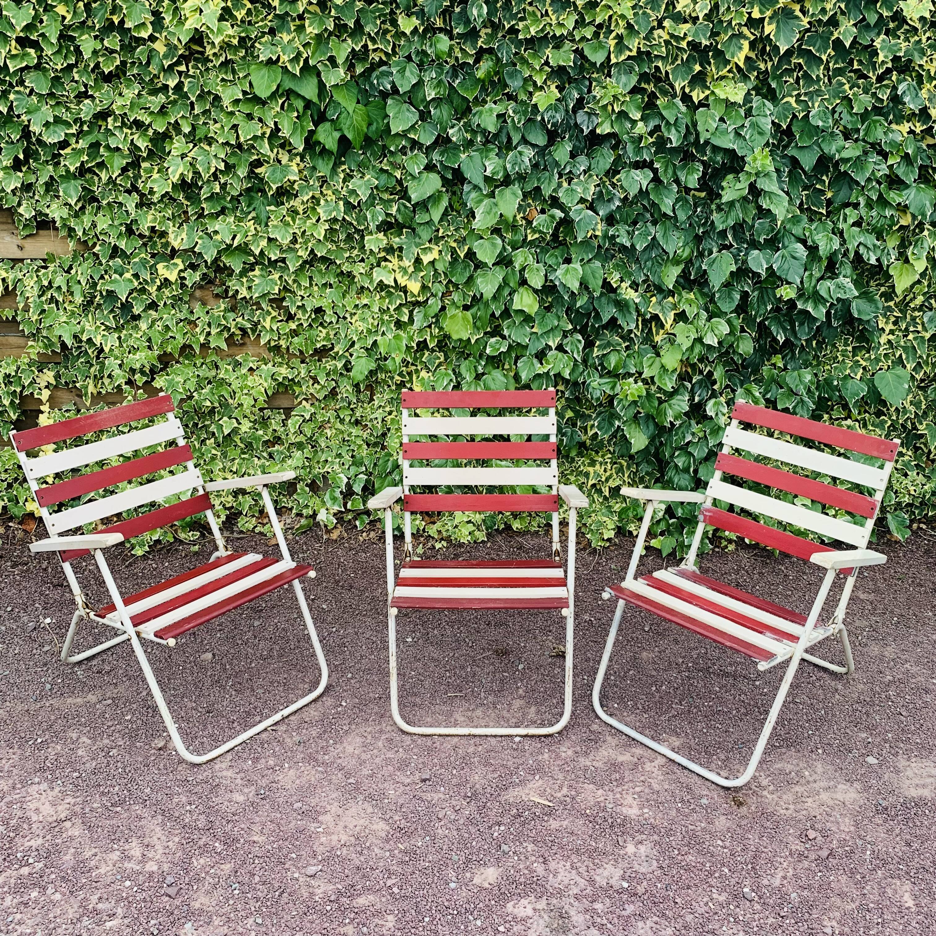 Set of 3 folding garden armchairs