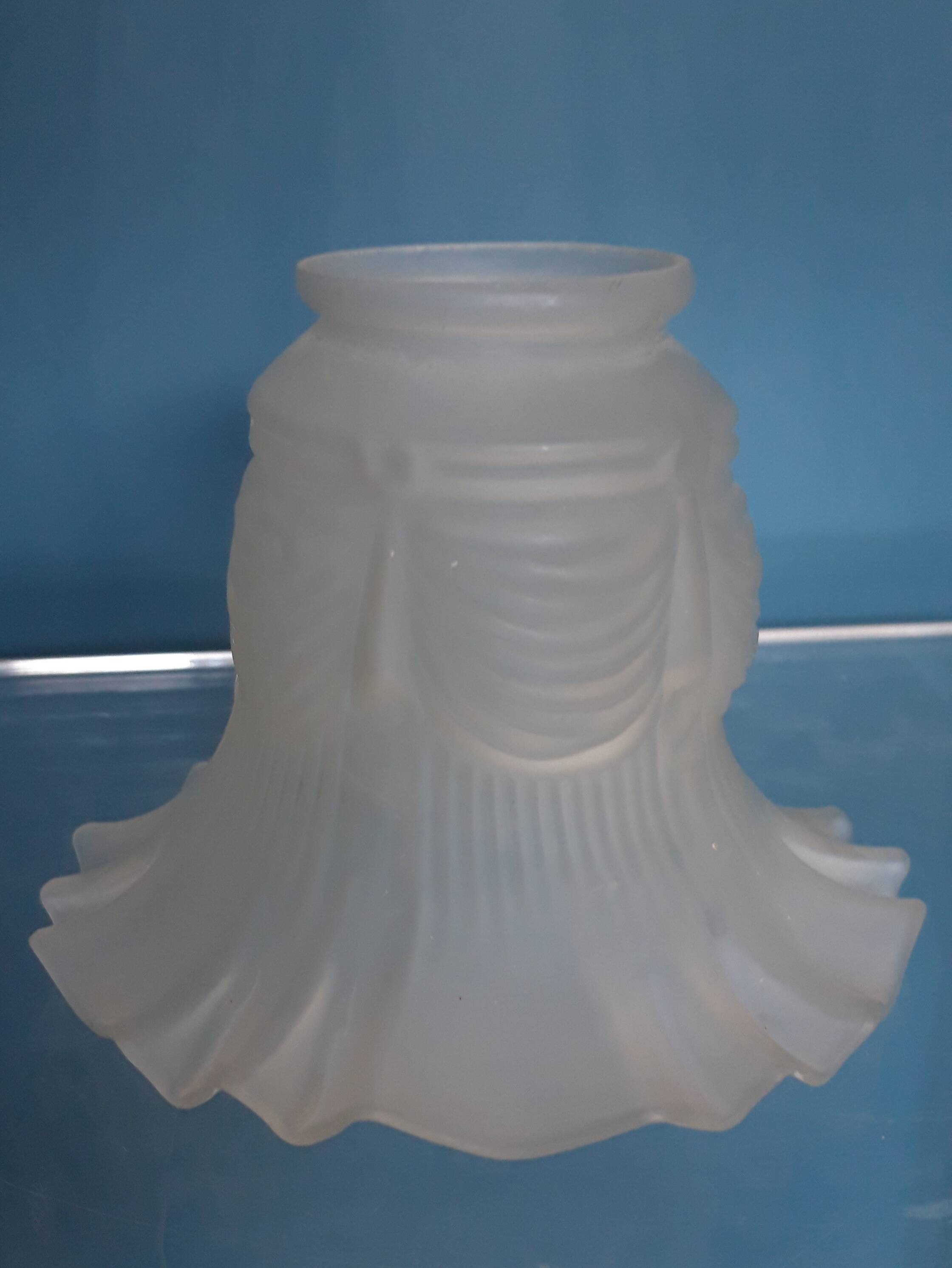 Pair of Art Nouveau 1900 frosted glass ceiling lights and their base