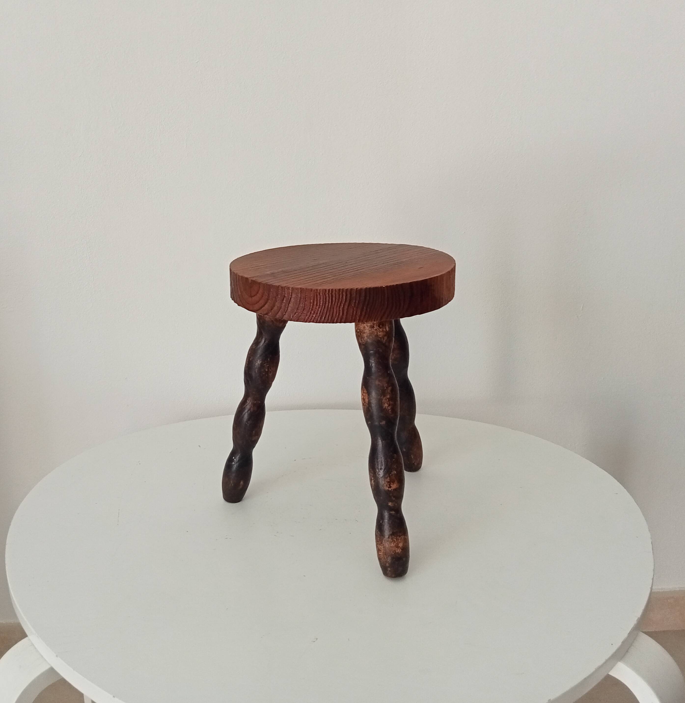 Vintage turned wood tripod stool
