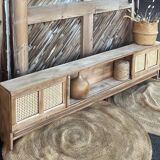 TV stand/sideboard in raw solid oak and caning