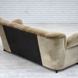 1960s, Danish 3-seater sofa, green furniture velour, oak wood legs.