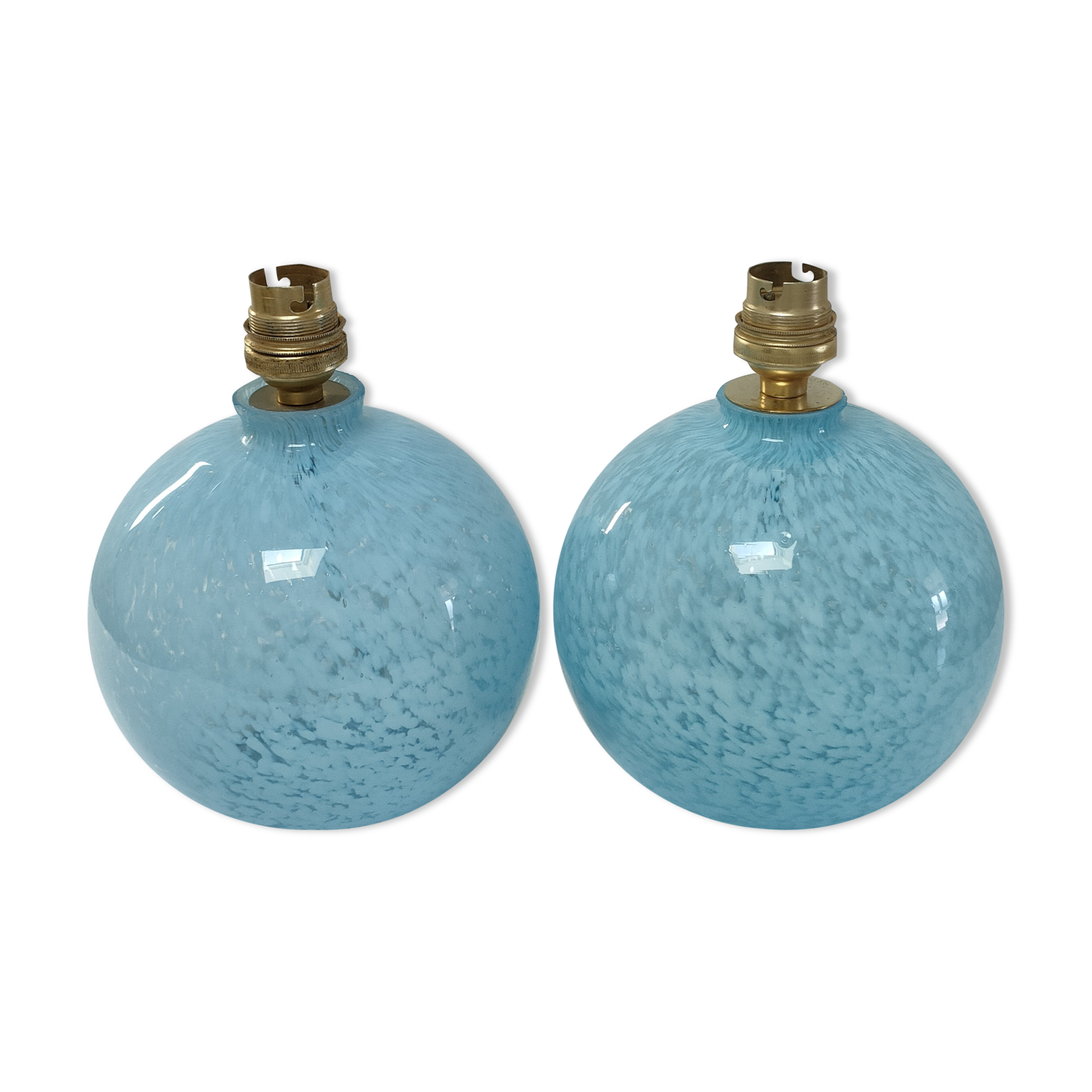 Deux pieds lampes boules art déco verre de clichy bleu