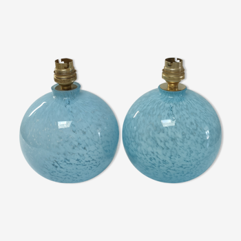 Deux pieds lampes boules art déco verre de clichy bleu
