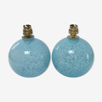 Two lamps balls art deco glass of clichy blue