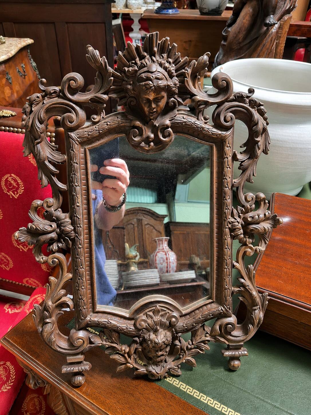Richly chiselled bronze table mirror – neo-Renaissance style, 19th century