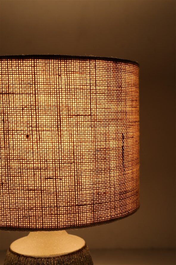Rare handmade Søholm ceramic table lamp with jute lampshade / Mid-century Danish modern design / 1960s/1970s