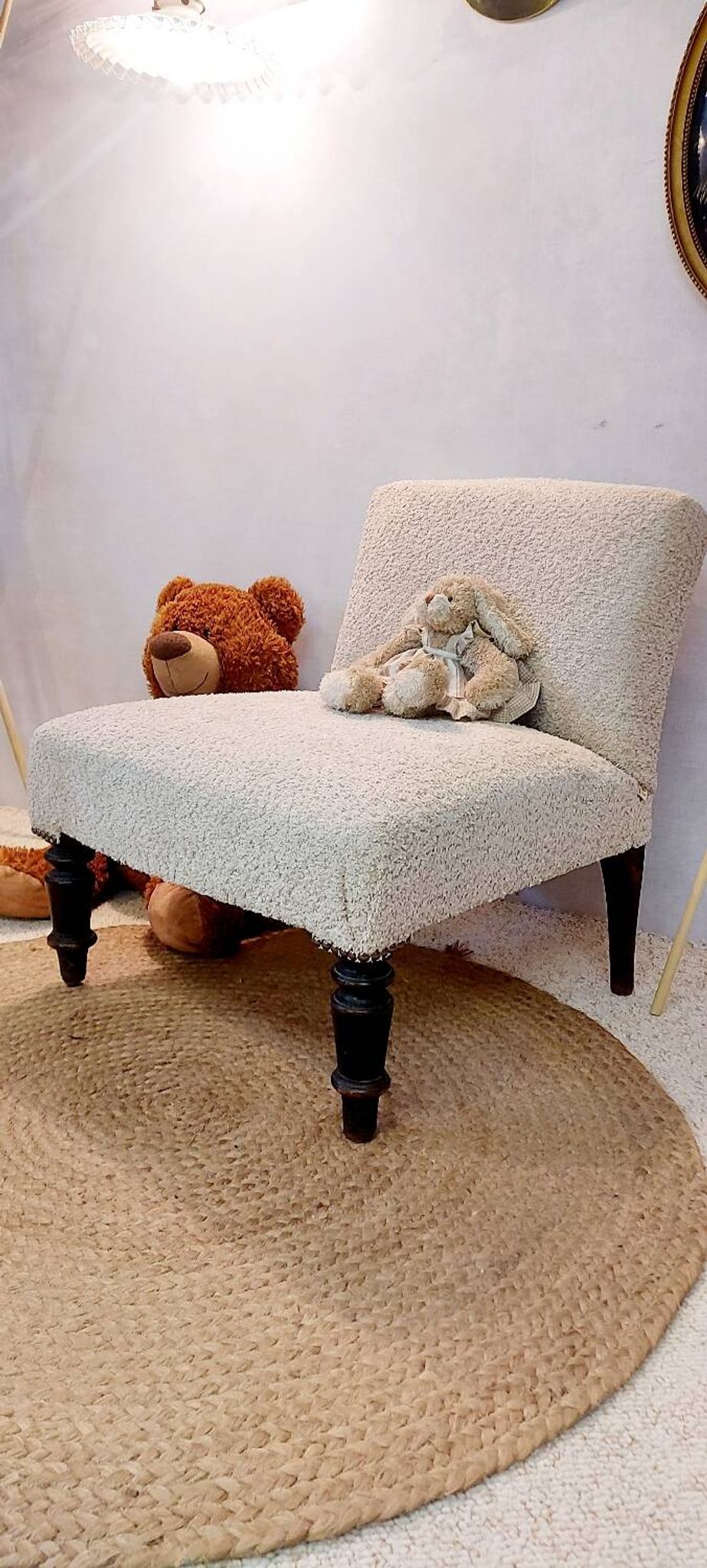 Fauteuil chauffeuse tissu bouclettes