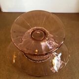 Art deco pink glass vase with reliefs on foot