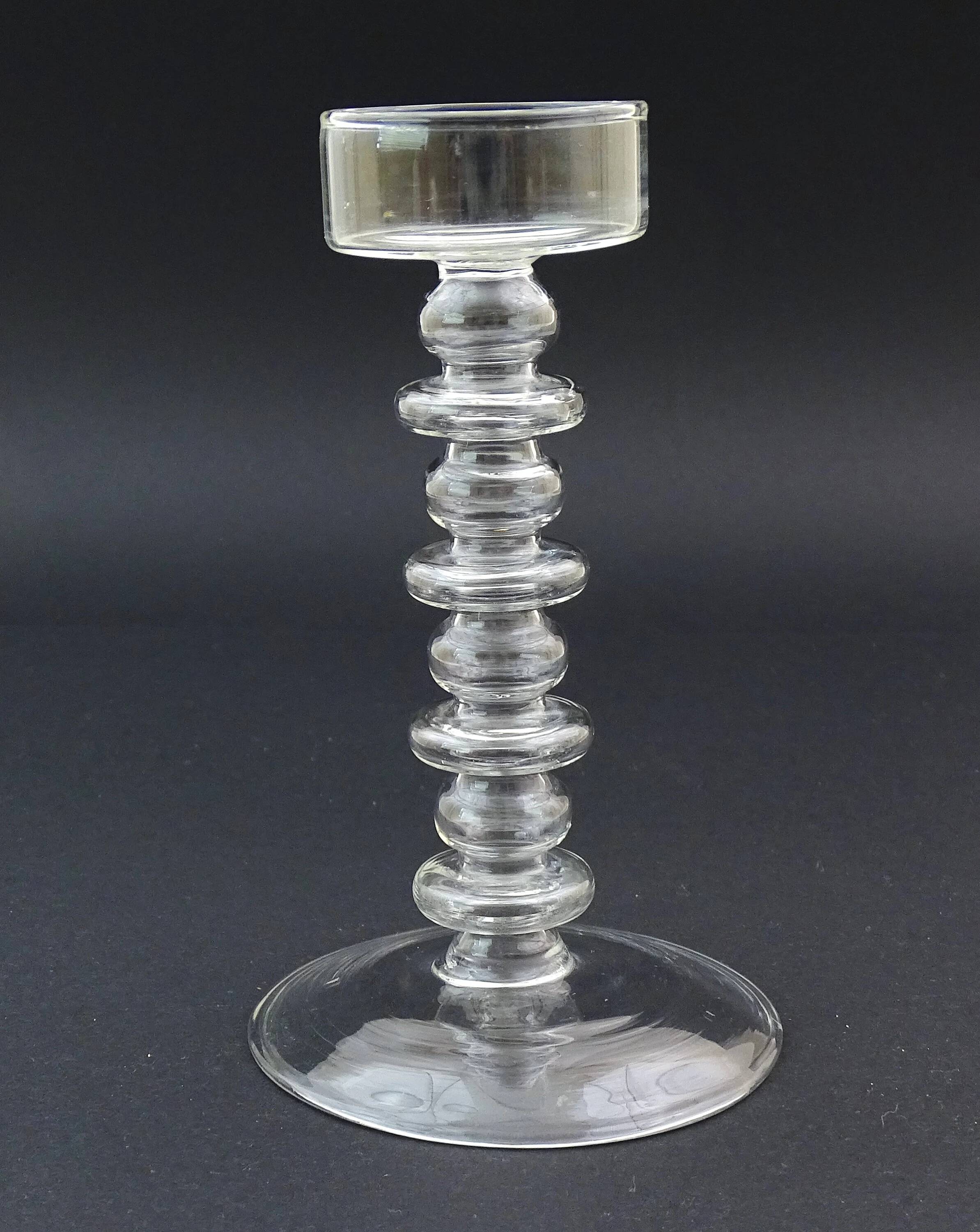 Vintage candlestick in mouth-blown clear glass