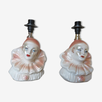 Paire de lampes " Pierrot " en céramique années 70