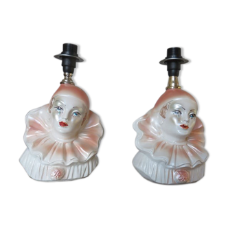 Paire de lampes " Pierrot " en céramique années 70