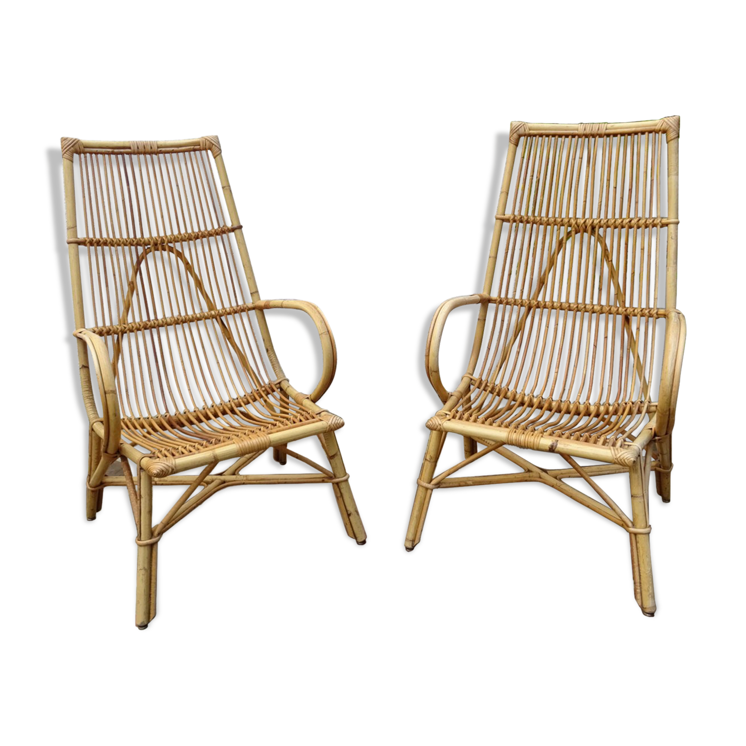 Pair of high rattan chairs