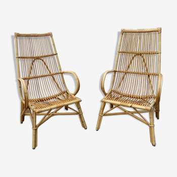 Pair of high rattan chairs