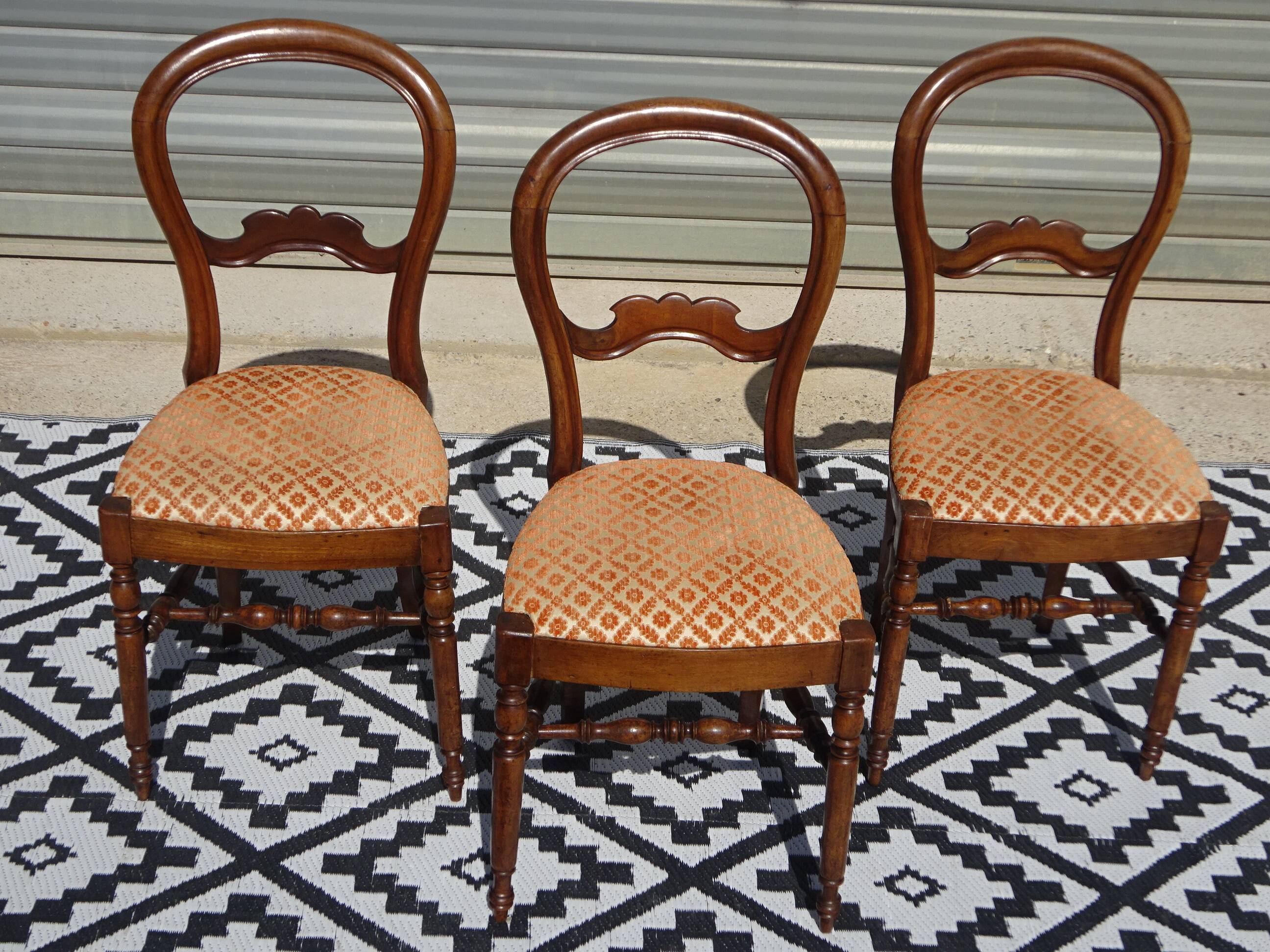 Antique Louis Philippe style chairs in walnut and velvet
