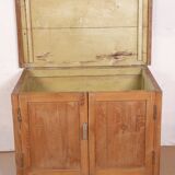 Low sideboard in Burmese teak with 2 solid doors and opening top
