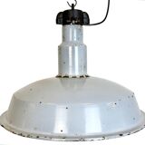 Large industrial midcentury grey enamel factory lamp, 1950s