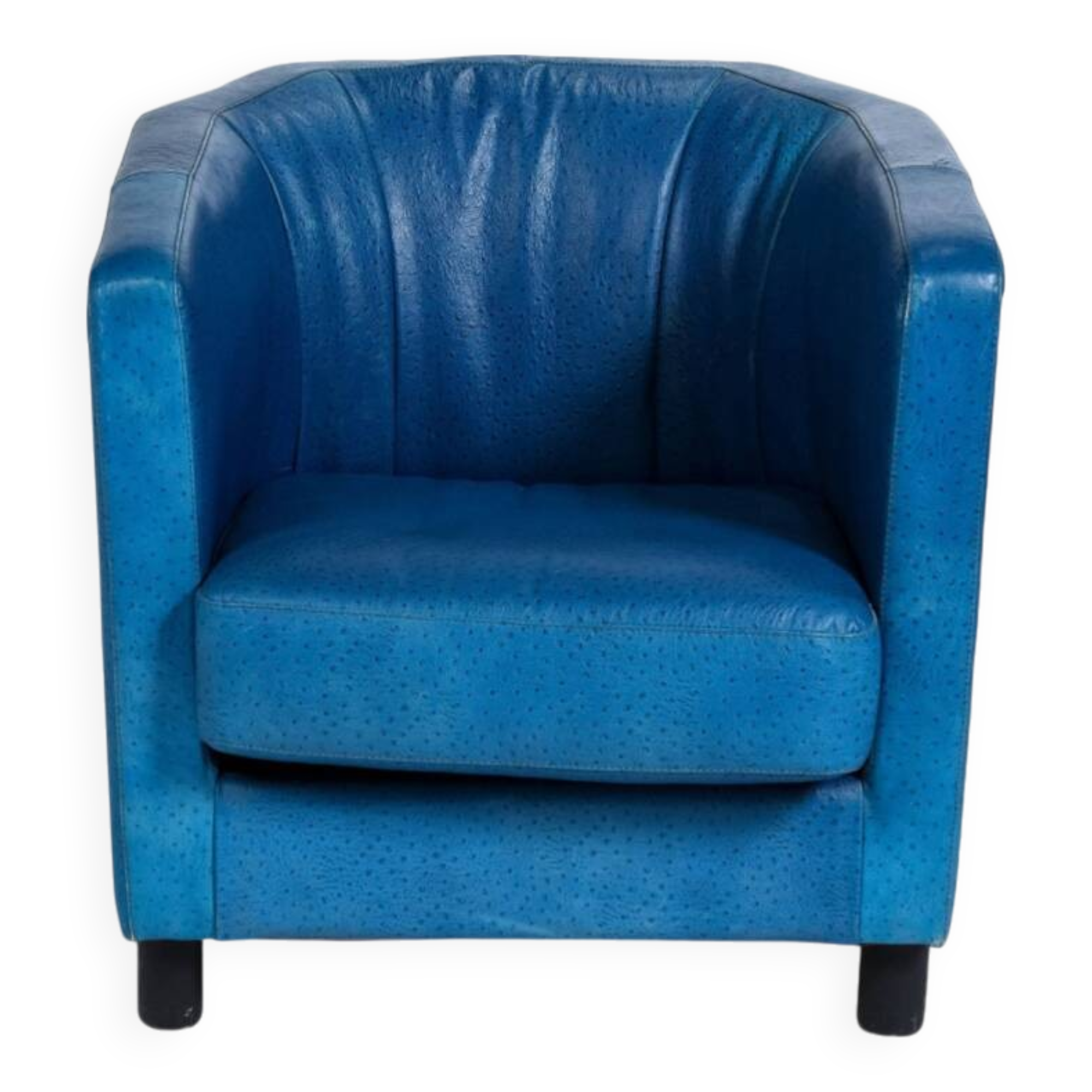 Fauteuil en cuir d'autruche bleu par Gérard Guermonprez