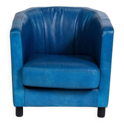 Fauteuil en cuir d'autruche bleu par Gérard Guermonprez