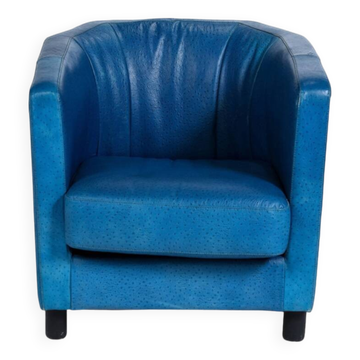 Blue ostrich leather armchair by Gérard Guermonprez