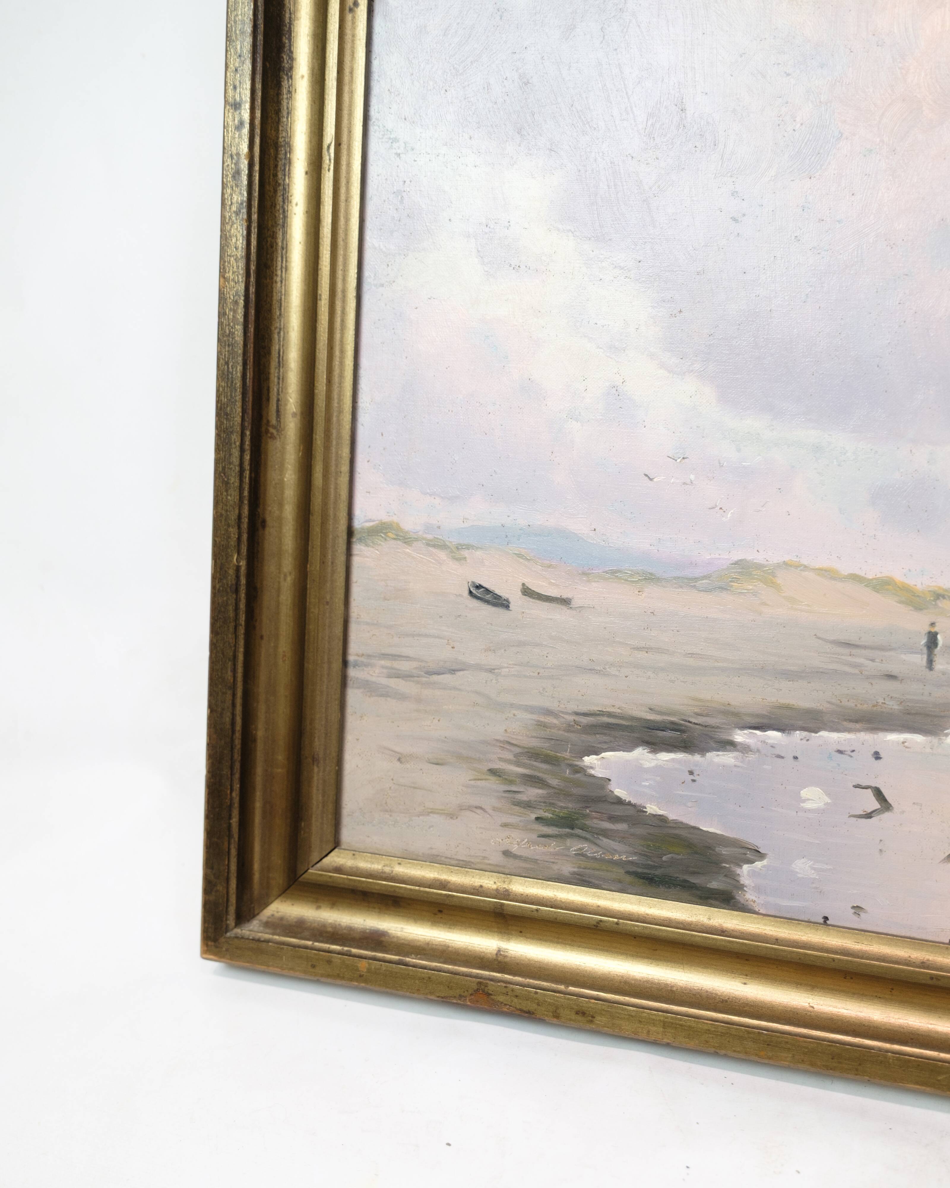 Oil painting on canvas - Coastal landscape - Alfred Theodor Olsen - Circa 1900