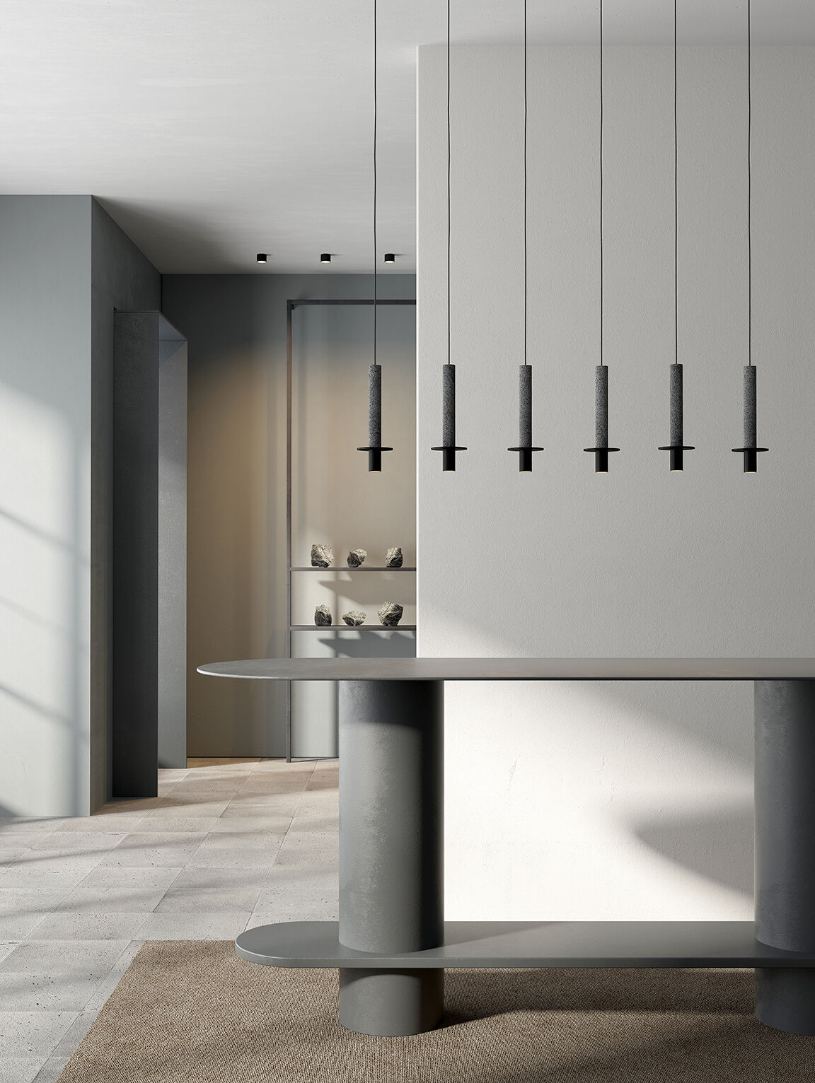 LAMPE SUSPENSION DAVID POMPA NOIR ROCHE VOLCANIQUE