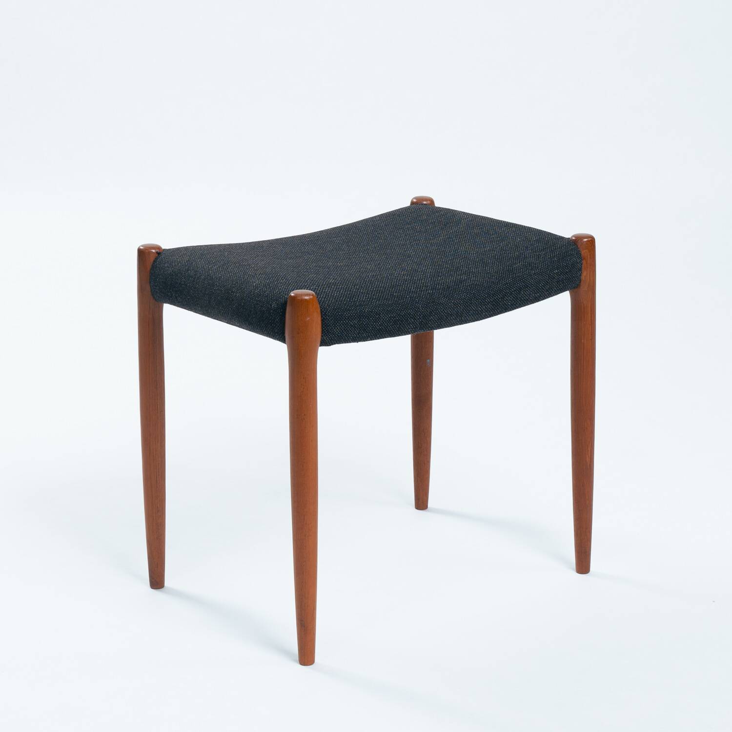 Niel O Moller teak stool 80a with black wool fabric, Denmark, 1960s