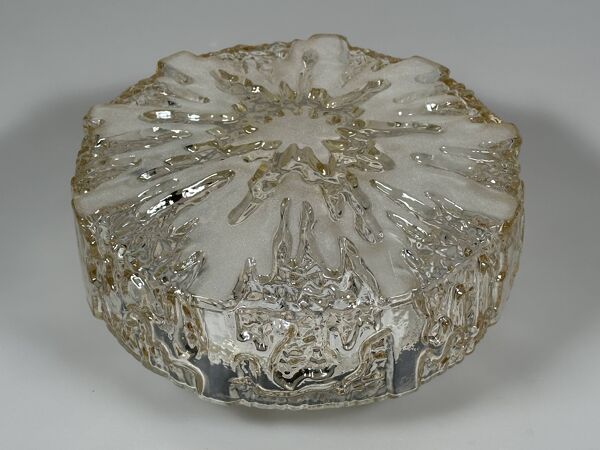 1960s 1970s Ceiling Lamp  Flush Mount in Glass & Metal Space Age Design