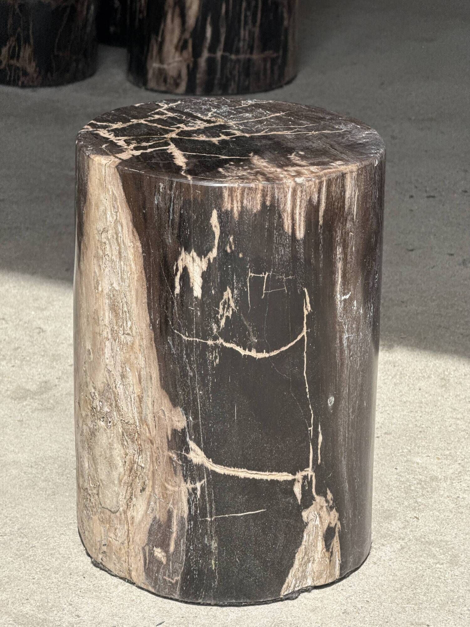 Black petrified wood side table with beige stripes, fine mesh, H35 D24 - 33