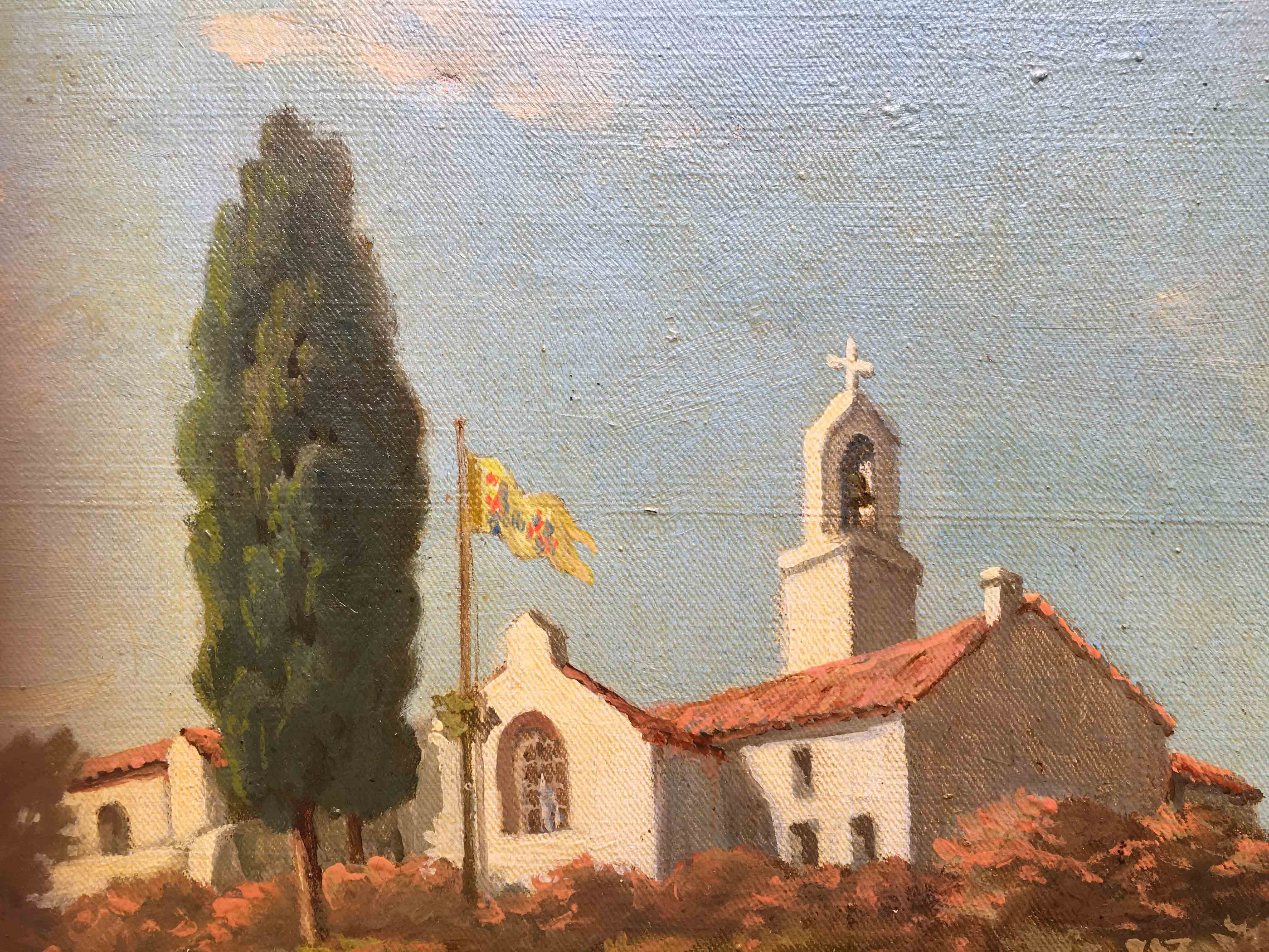 Painting Animated Mediterranean landscape at the monastery 1879 signed F.D.