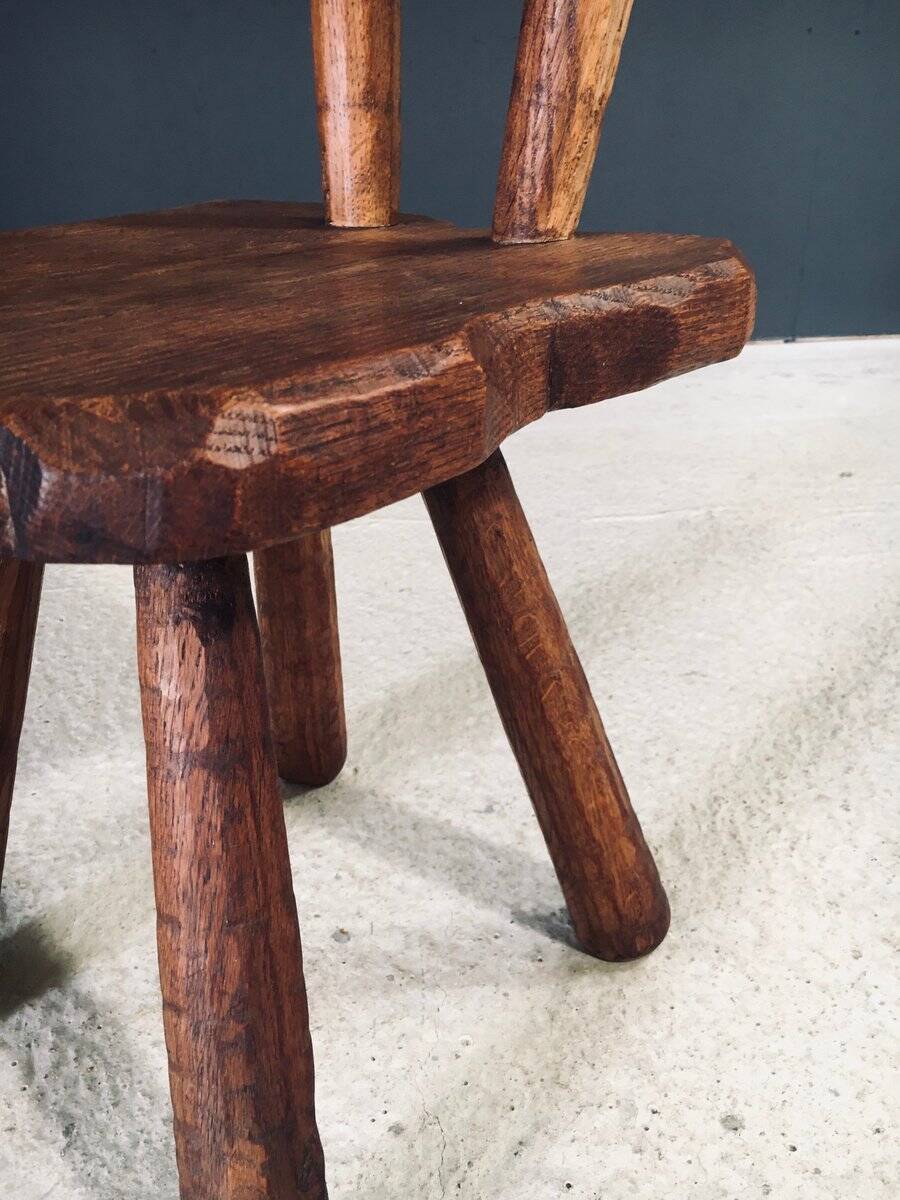 Rustic Alpine Hand-Carved Oak Chair, France, 1920s